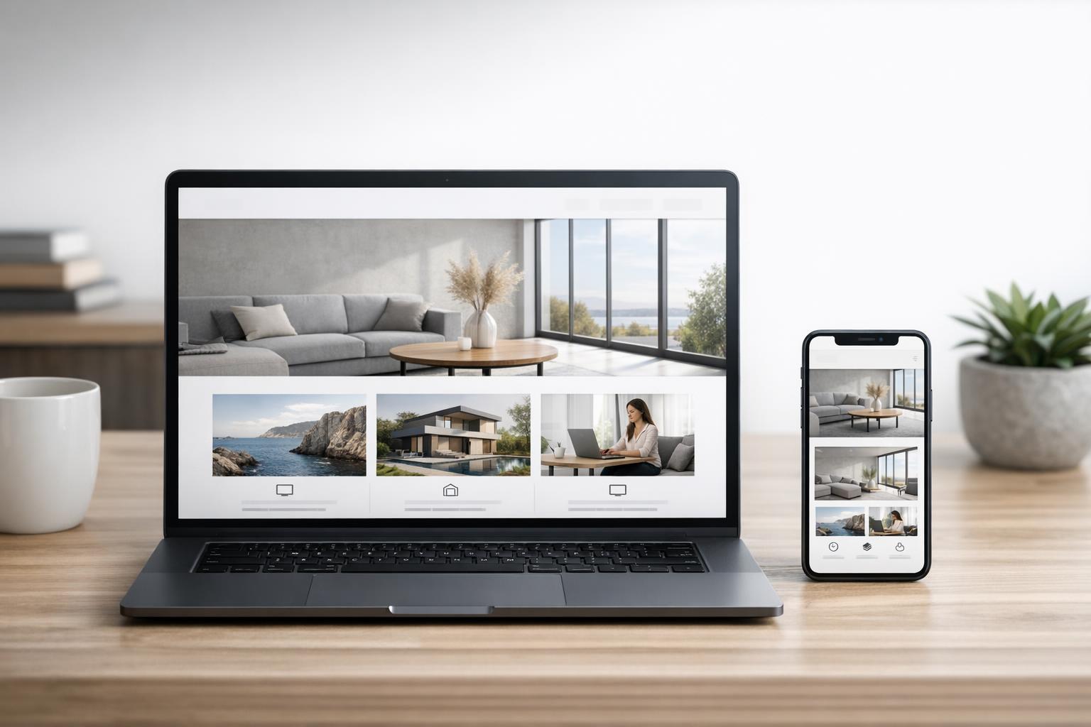 widok nowoczesnej strony internetowej na laptopie i smartfonie